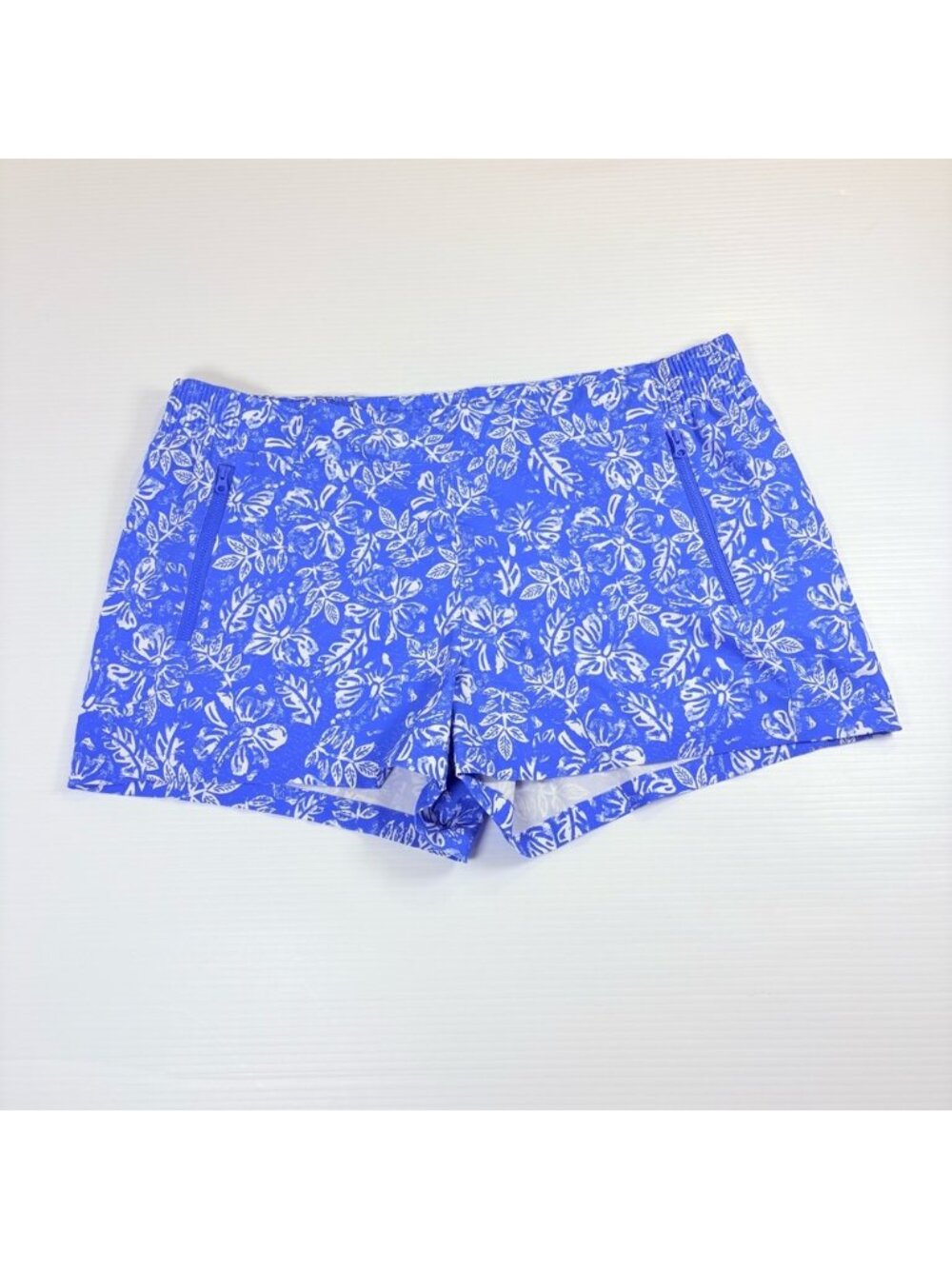 Blue Floral Athletic Shorts Lined Drawstring Activewear - Picture 2 of 2